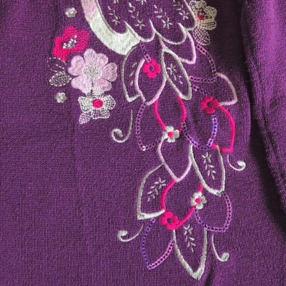 gymboree purple peacock sequin graphic knit sweater girls size small 5/6 - Picture 3 of 6